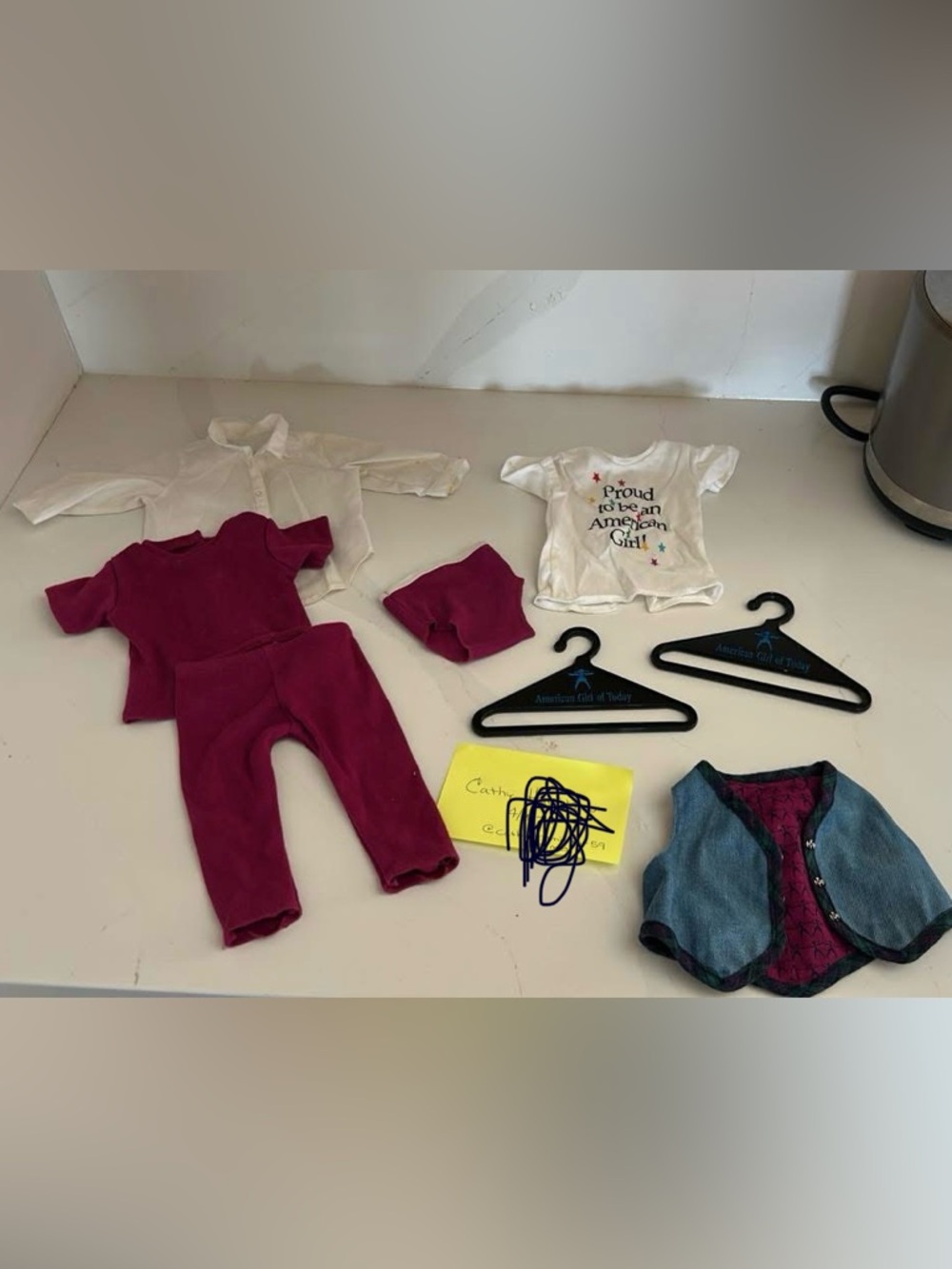 American Girl White Tee with Pink Bottoms and Purple Accent Vest 1995/1996